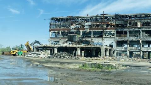 An old auto plant is demolished