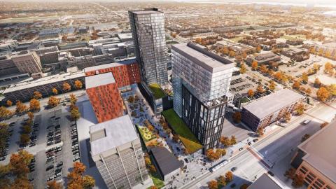 A rendering of two high rises