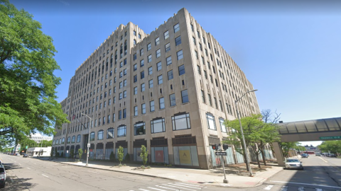 A historic six-story limestone building