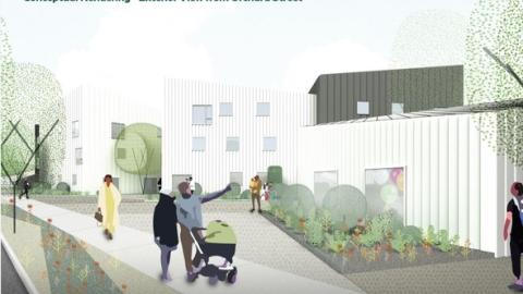 A rendering of a new residential development in white